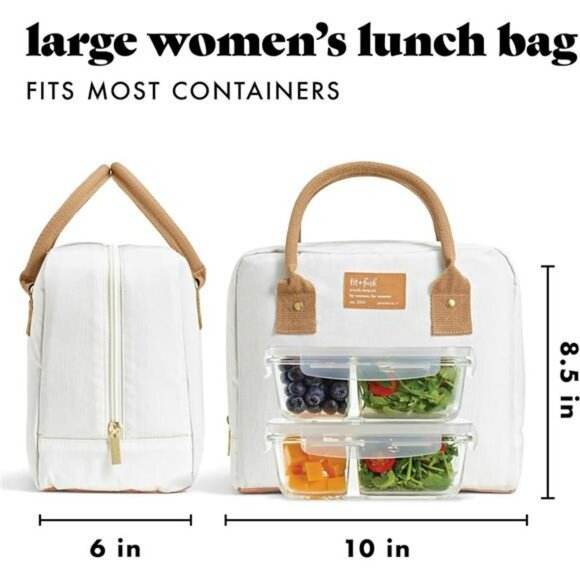 Insulated Lunch Bag for Women Large Leakproof Work Tote with Containers Ivory Wo - Picture 3 of 7